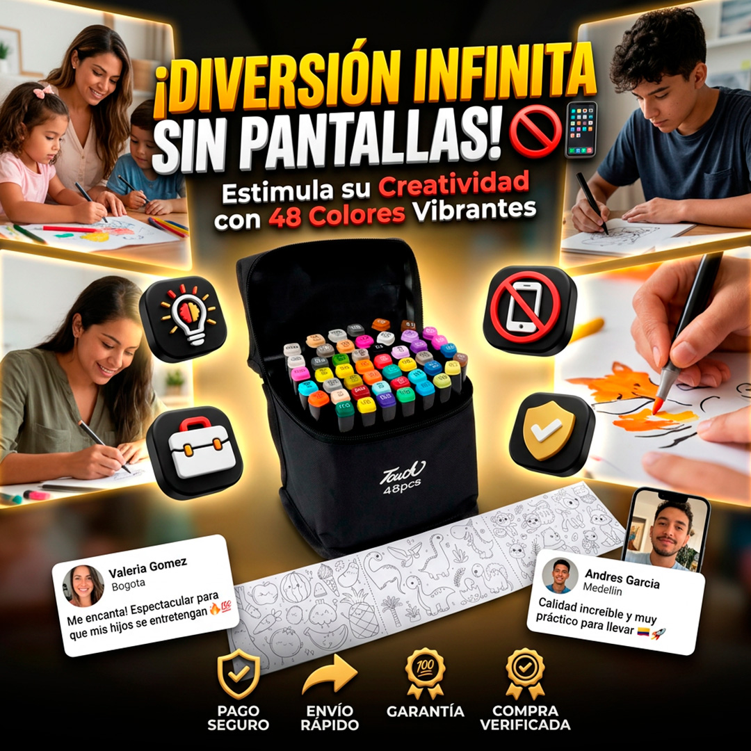 Kit marcadores 48pcs+ 2 rollos de pintar